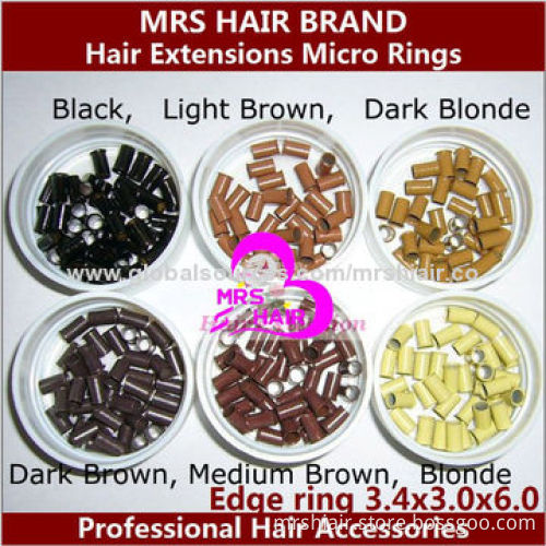 Black brown blonde copper big edge extension tube micro ring beads links, for loop hair extension